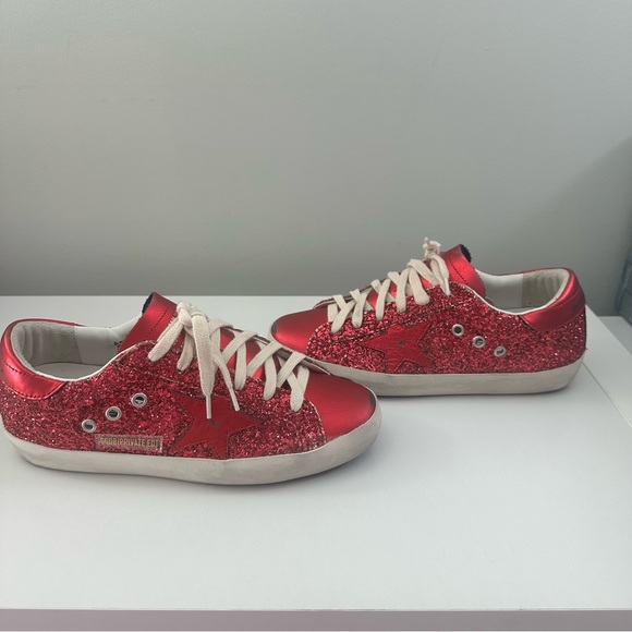 NEW! Golden Goose Superstar Glitter Private Edt Sneakers 38 8 Hot Pink Red Auth - Picture 12 of 12
